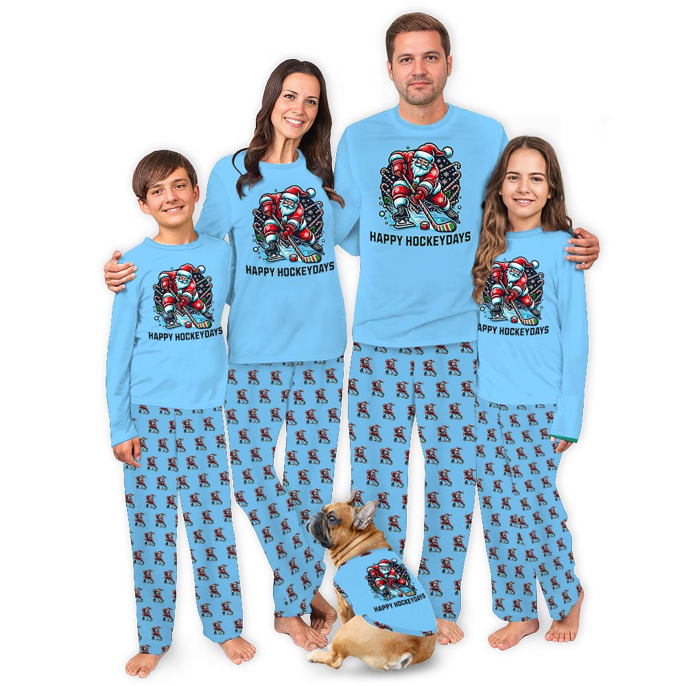 Happy Hockeydays Family Matching Pajamas Including Dog Happy Hockeydays Family Matching Pajamas Including Dog
