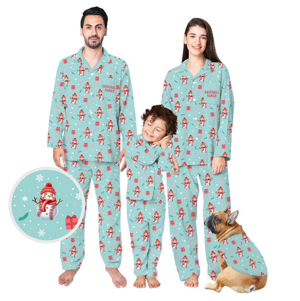 Festive Teal Snowman Baseball Christmas Pajamas Festive Teal Snowman Baseball Christmas Pajamas