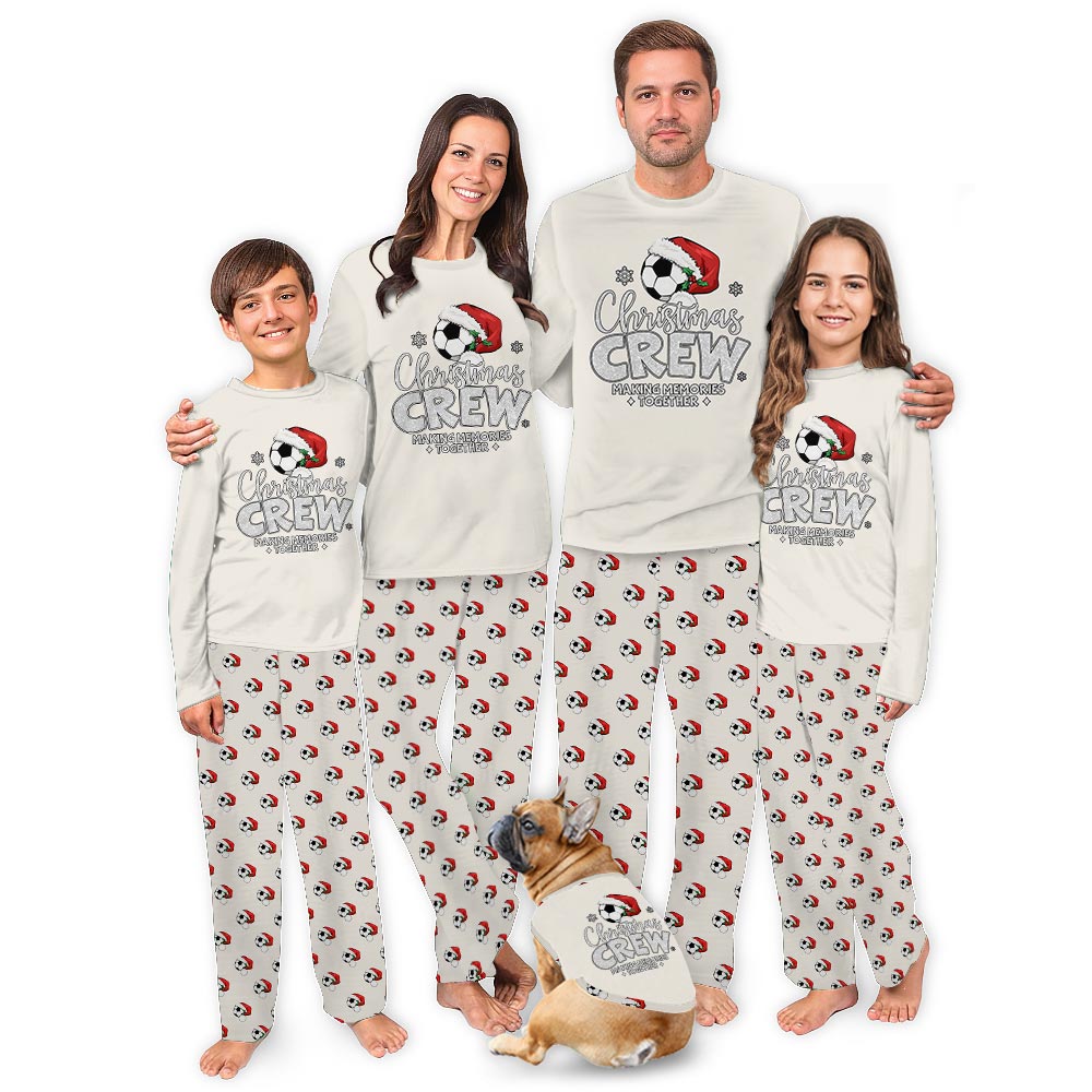 Festive Christmas Soccer Crew Holiday Matching Pajamas With Dog