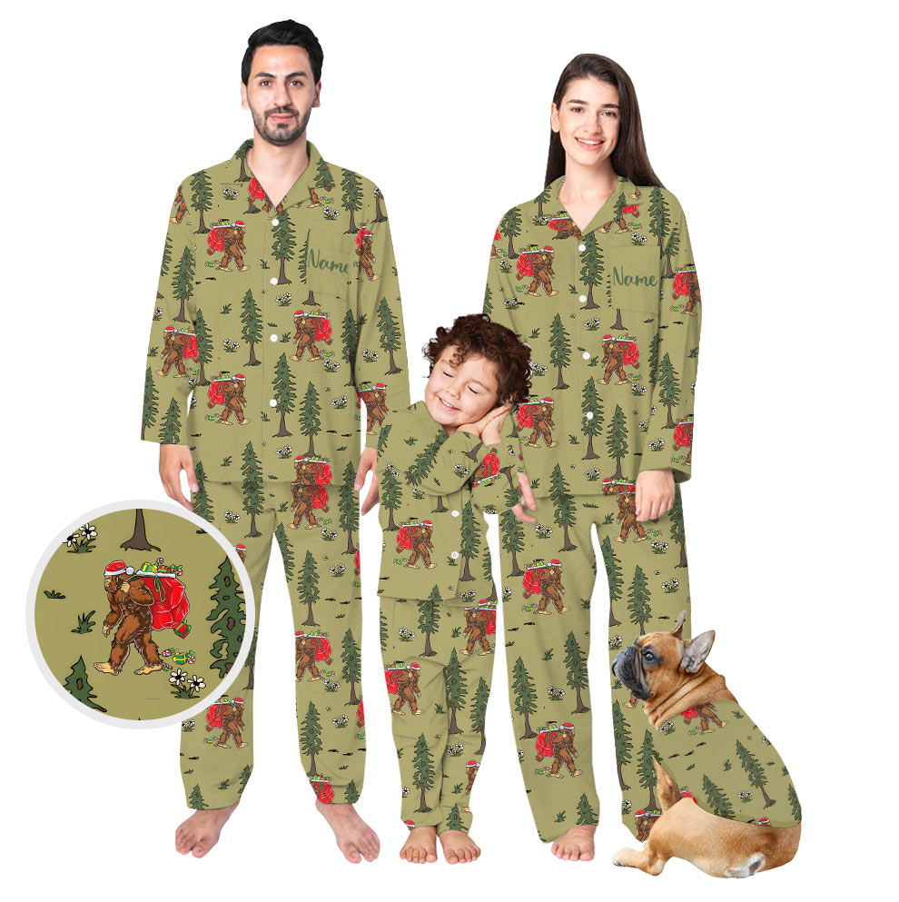 Festive Olive Green Bigfoot Christmas Pajamas Festive Olive Green Bigfoot Christmas Pajamas