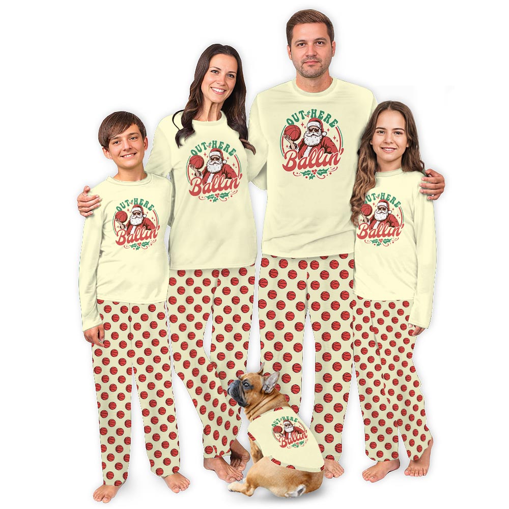 Out Here Ballin Basketball Dog Human Matching Christmas Pajamas Out Here Ballin Basketball Dog Human Matching Christmas Pajamas