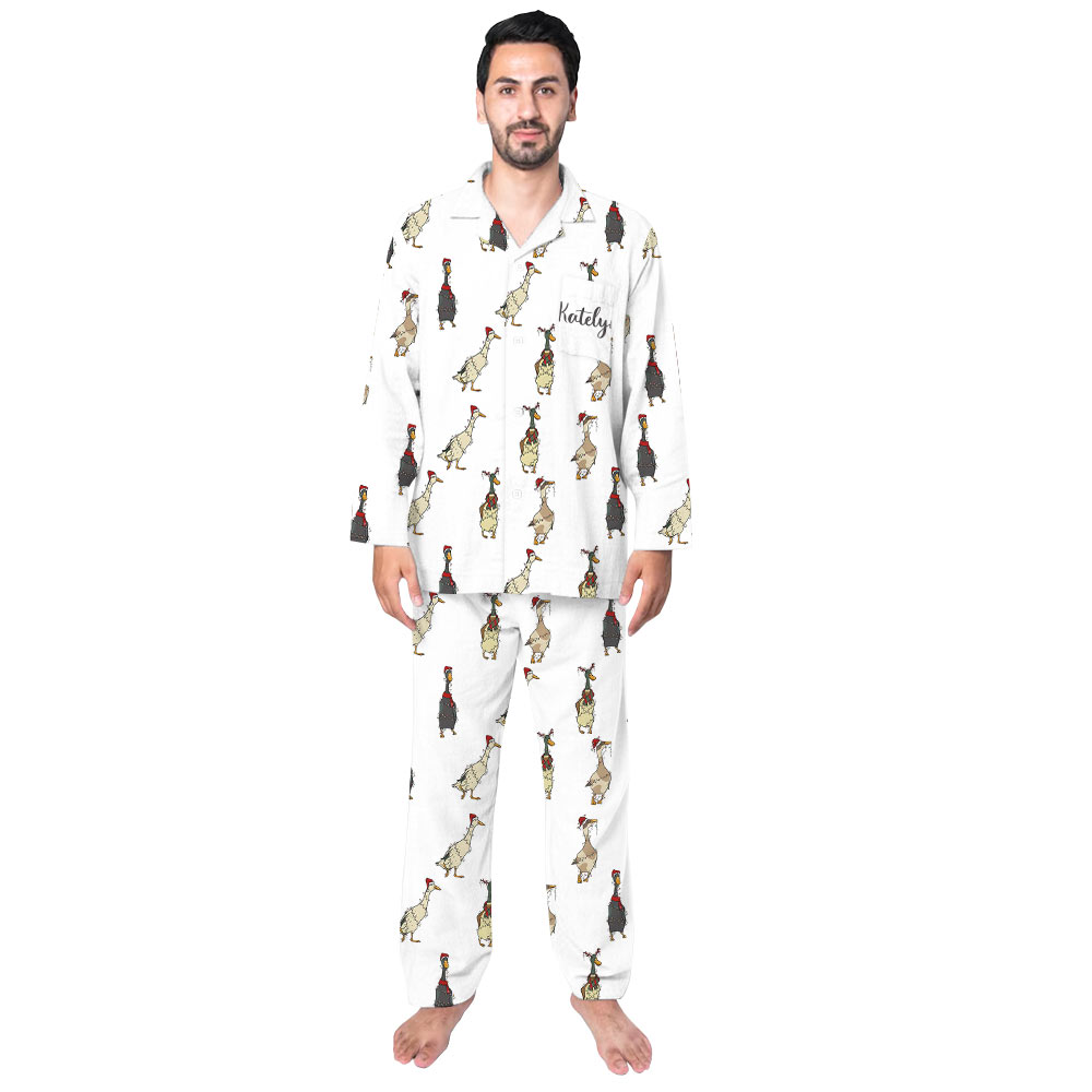 Festive Cute Duck Family Christmas Pyjamas in White Festive Cute Duck Family Christmas Pyjamas in White