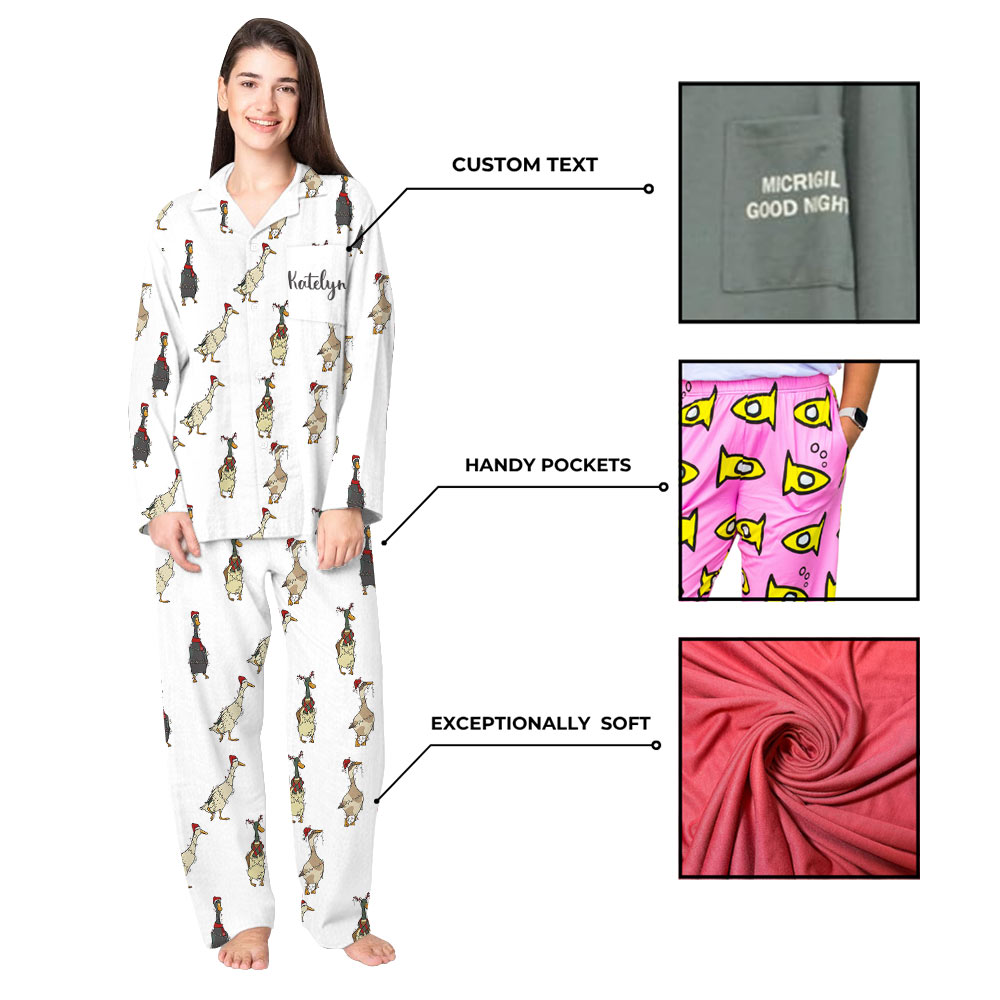 Festive Cute Duck Family Christmas Pyjamas in White Festive Cute Duck Family Christmas Pyjamas in White