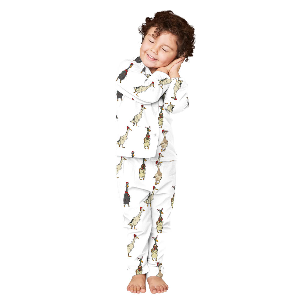 Festive Cute Duck Family Christmas Pyjamas in White Festive Cute Duck Family Christmas Pyjamas in White
