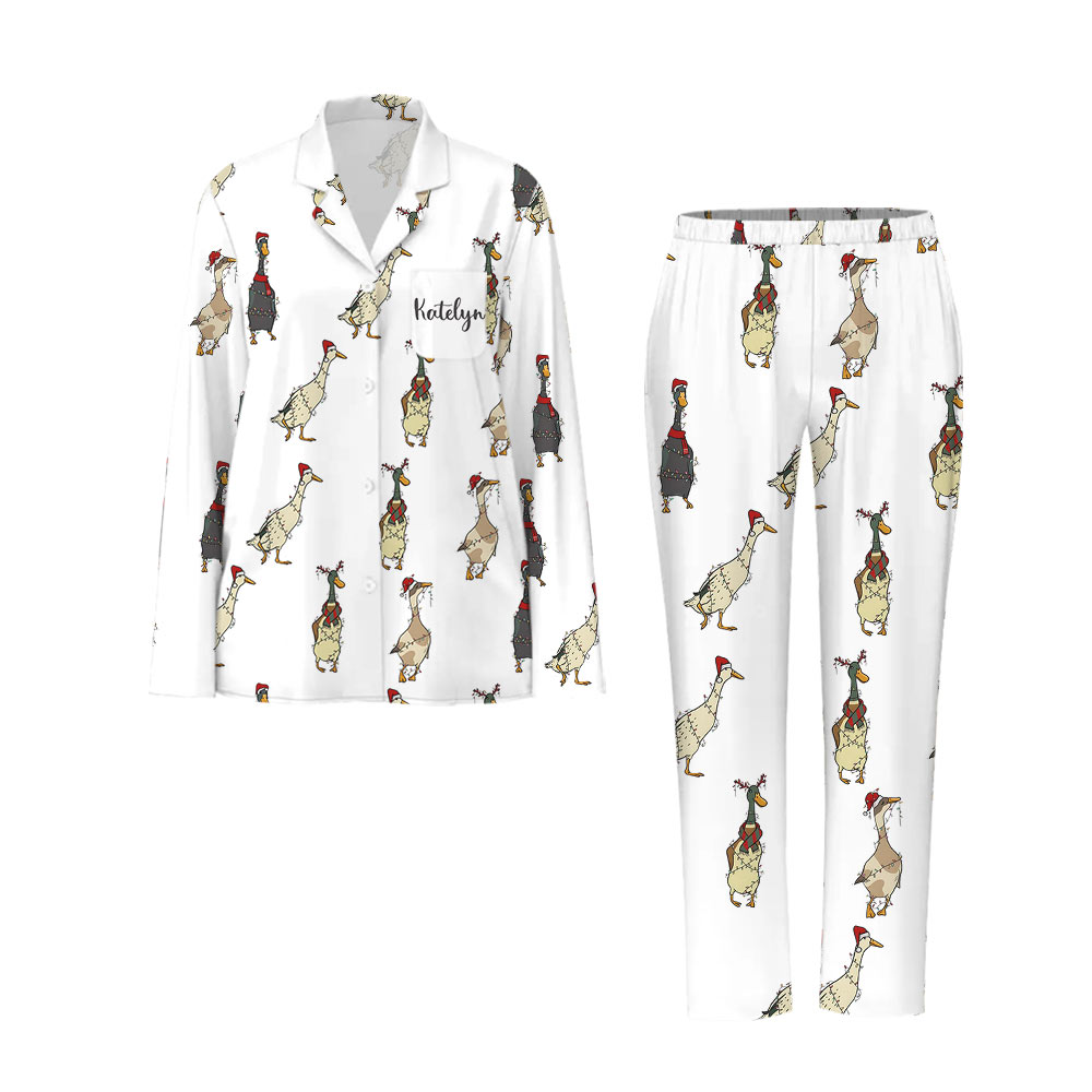 Festive Cute Duck Family Christmas Pyjamas in White Festive Cute Duck Family Christmas Pyjamas in White