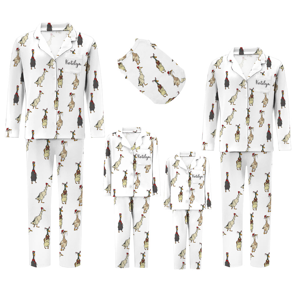 Festive Cute Duck Family Christmas Pyjamas in White Festive Cute Duck Family Christmas Pyjamas in White