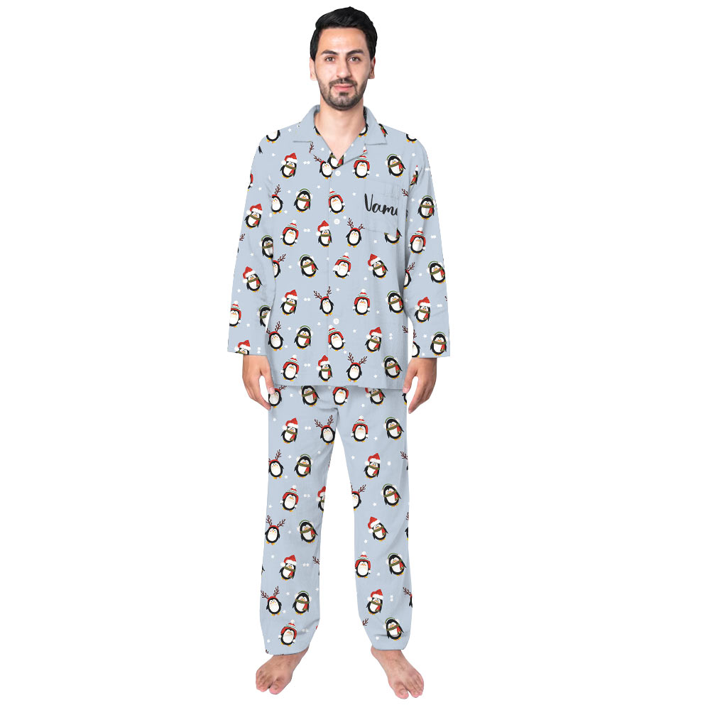 Funny Penguin Family Christmas Pajamas in Lavender Color Funny Penguin Family Christmas Pajamas in Lavender Color
