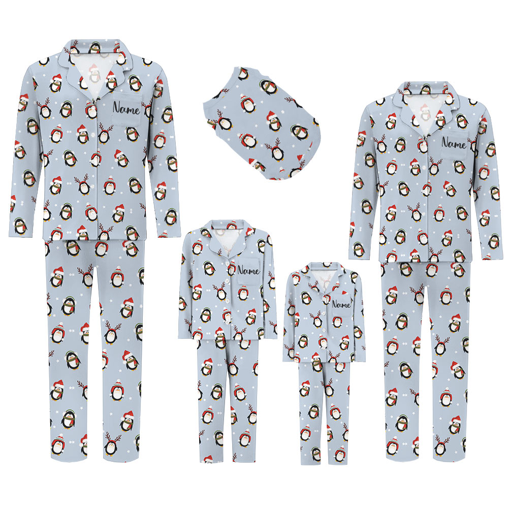 Funny Penguin Family Christmas Pajamas in Lavender Color Funny Penguin Family Christmas Pajamas in Lavender Color