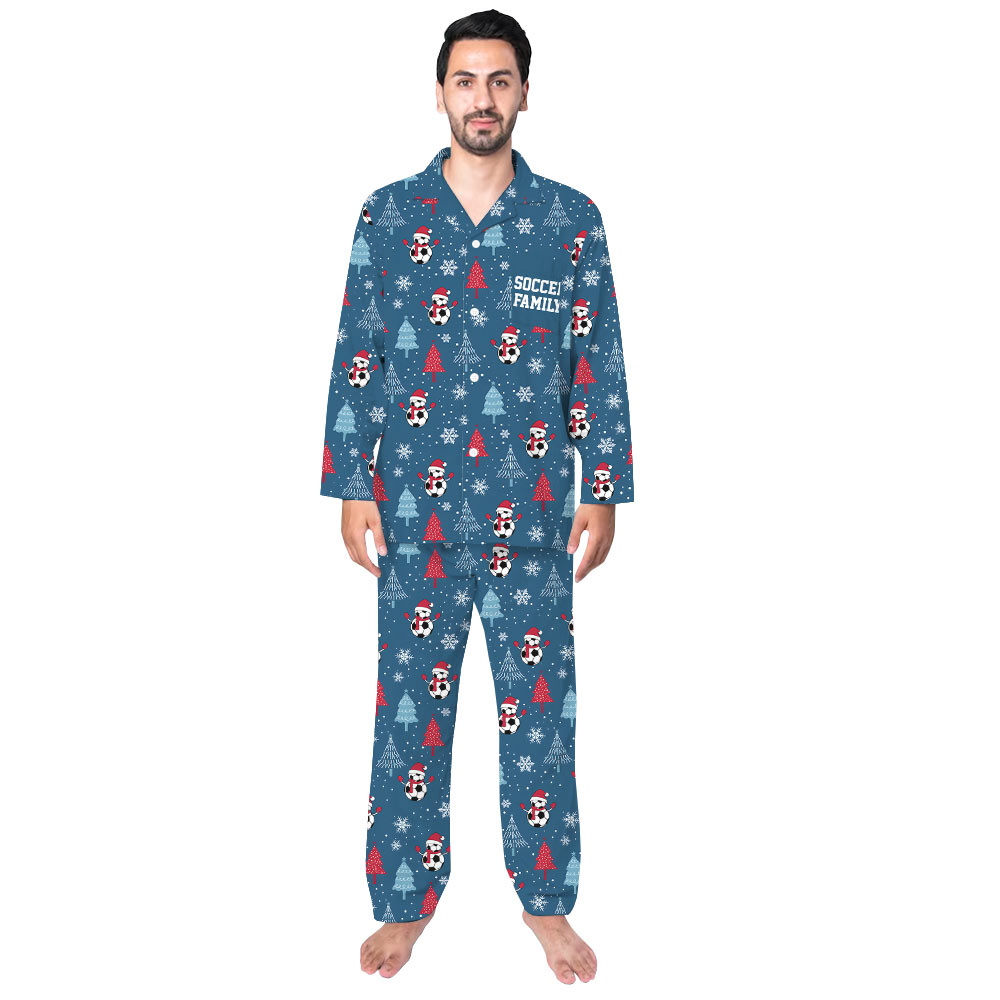 Festive Navy Soccer Snowman Family Christmas Pajamas Festive Navy Soccer Snowman Family Christmas Pajamas