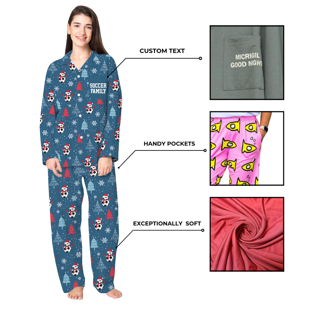 Festive Navy Soccer Snowman Family Christmas Pajamas Festive Navy Soccer Snowman Family Christmas Pajamas
