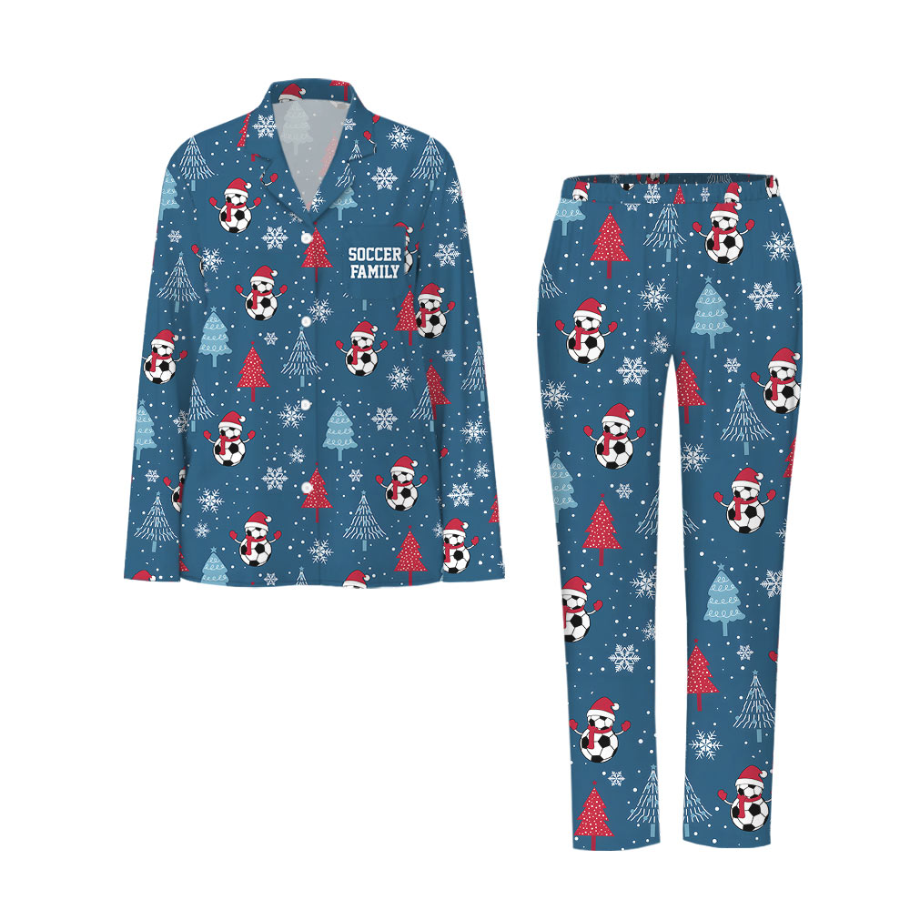 Festive Navy Soccer Snowman Family Christmas Pajamas Festive Navy Soccer Snowman Family Christmas Pajamas