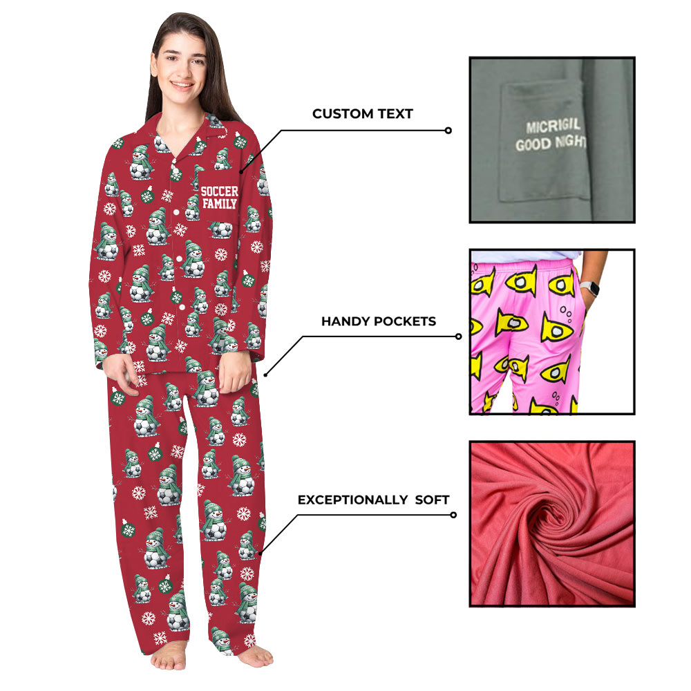 Bold and Bright Burgundy Soccer Christmas Pajamas For Family Bold and Bright Burgundy Soccer Christmas Pajamas For Family
