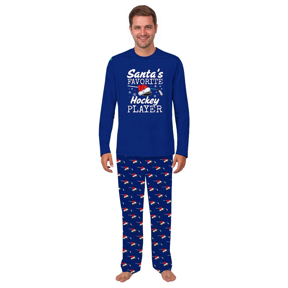 Santa's Favorite Hockey Player Family Pyjamas With Dog