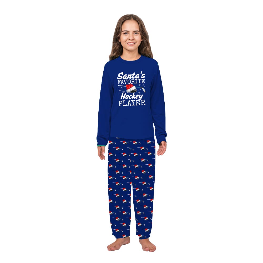 Santa's Favorite Hockey Player Family Pyjamas With Dog