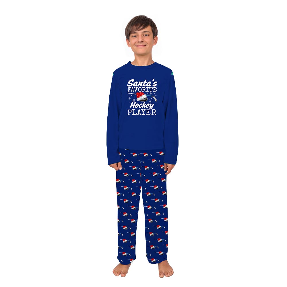 Santa's Favorite Hockey Player Family Pyjamas With Dog