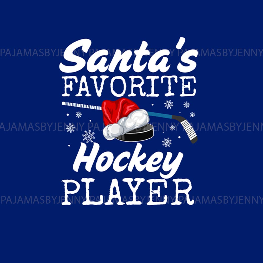 Santa's Favorite Hockey Player Family Pyjamas With Dog