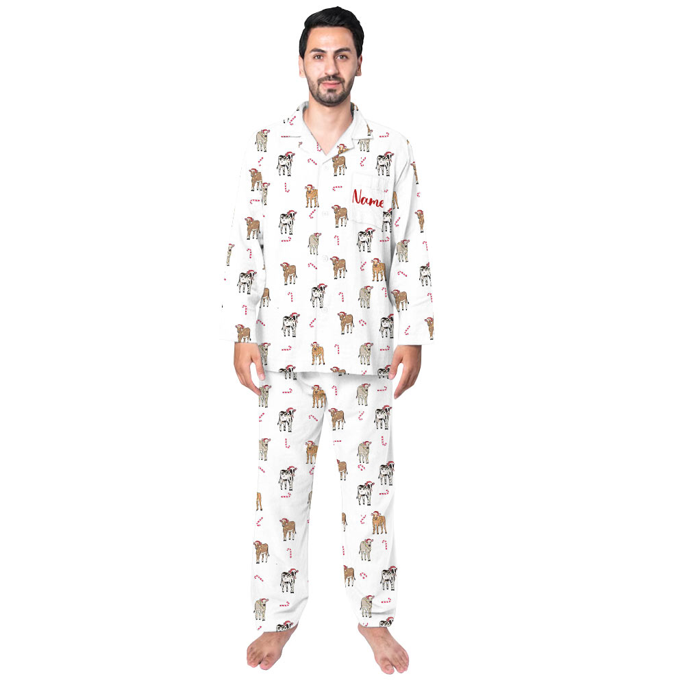 Funny Cow Print Christmas Family Pajamas And Dog Funny Cow Print Christmas Family Pajamas And Dog