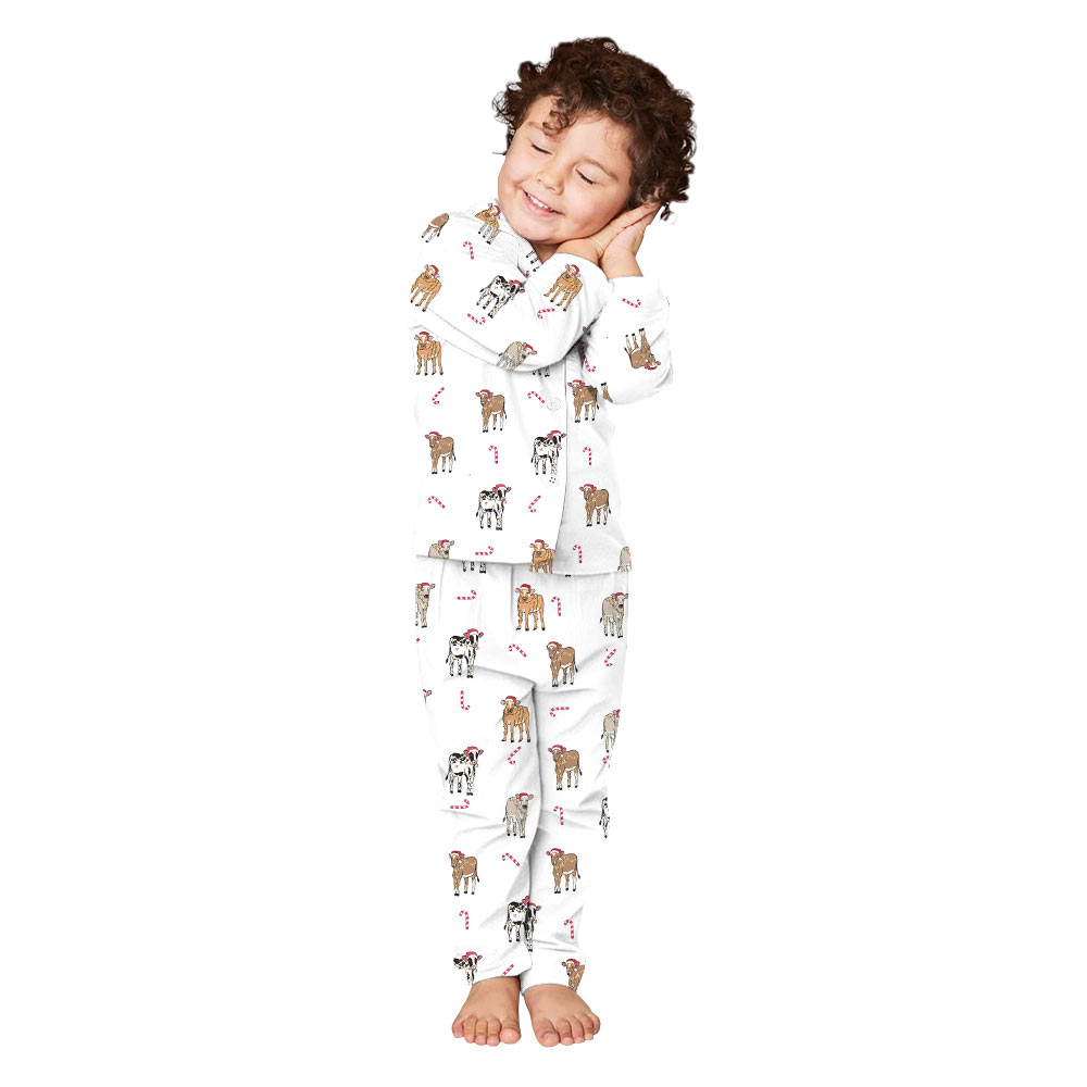 Funny Cow Print Christmas Family Pajamas And Dog Funny Cow Print Christmas Family Pajamas And Dog