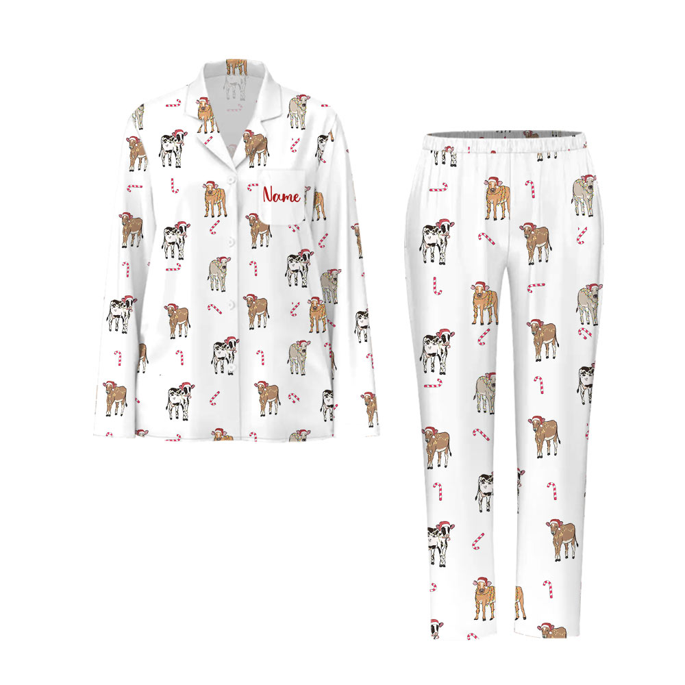 Funny Cow Print Christmas Family Pajamas And Dog Funny Cow Print Christmas Family Pajamas And Dog