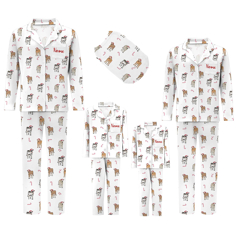 Funny Cow Print Christmas Family Pajamas And Dog Funny Cow Print Christmas Family Pajamas And Dog