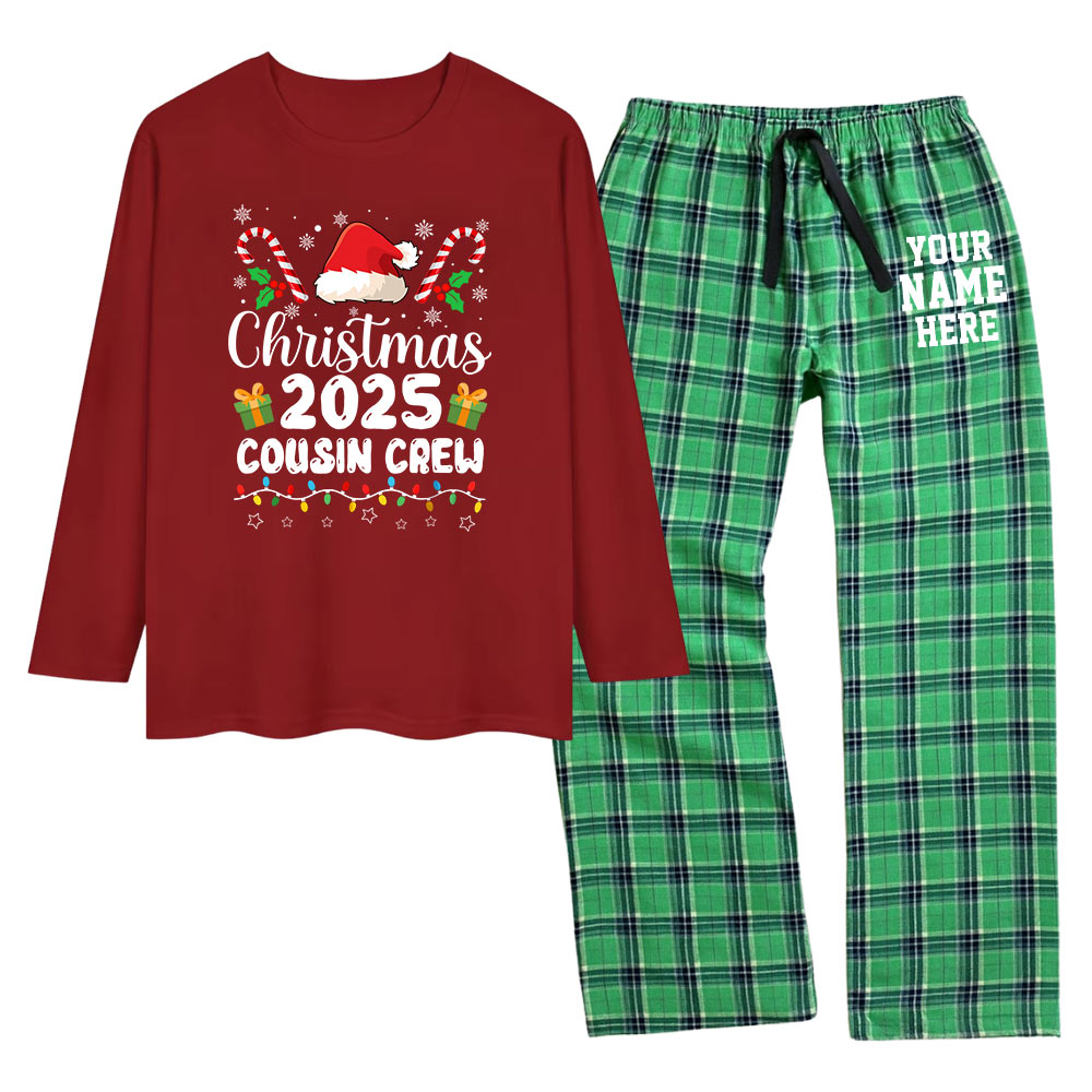 Custom Year And Name Cousin Crew Christmas Pajamas Cotton Flannel Custom Year And Name Cousin Crew Christmas Pajamas Cotton Flannel