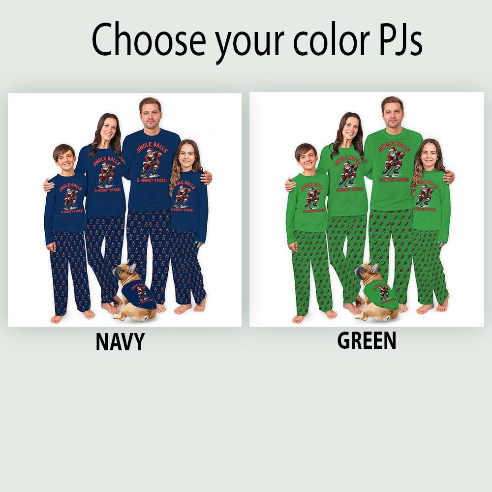 Jingle Balls and Hockey Sticks Family Jammies With Dog