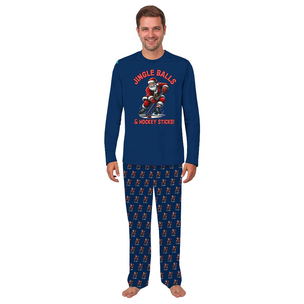 Jingle Balls and Hockey Sticks Family Jammies With Dog