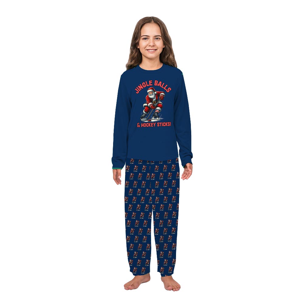 Jingle Balls and Hockey Sticks Family Jammies With Dog