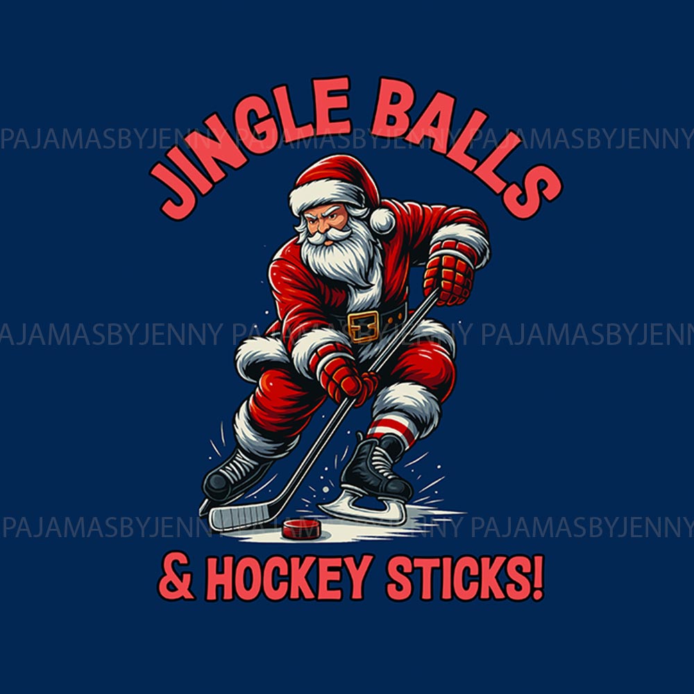 Jingle Balls and Hockey Sticks Family Jammies With Dog