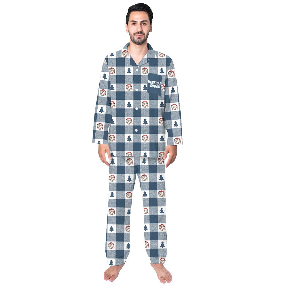 Funny Blue and White Plaid Baseball Family Christmas Pajamas Funny Blue and White Plaid Baseball Family Christmas Pajamas