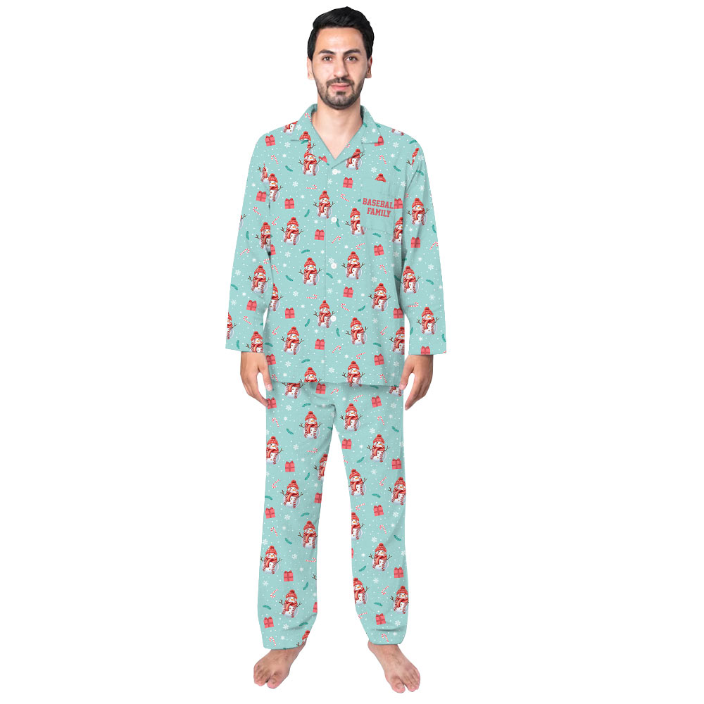 Festive Teal Snowman Baseball Christmas Pajamas Festive Teal Snowman Baseball Christmas Pajamas