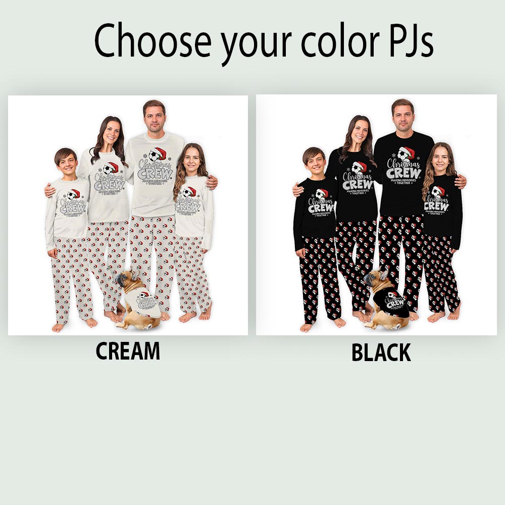 Festive Christmas Soccer Crew Holiday Matching Pajamas With Dog