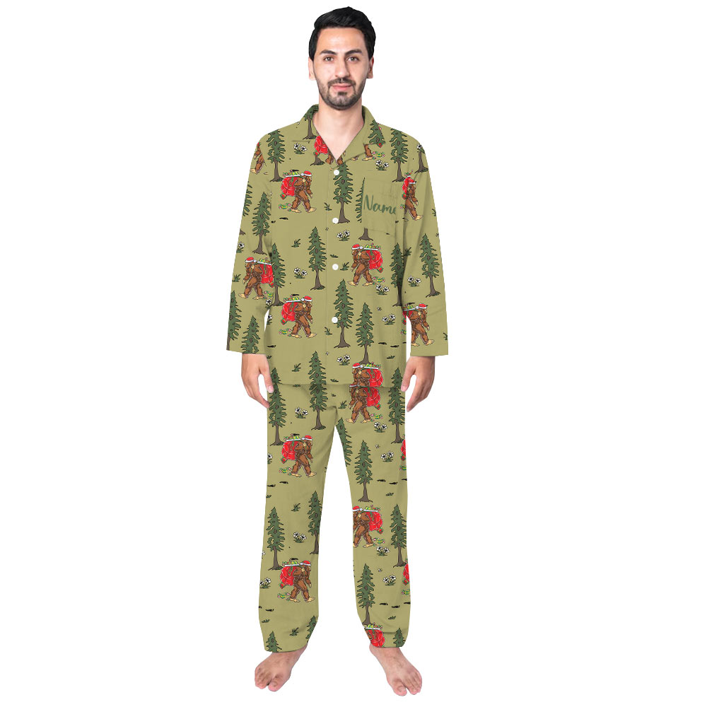 Festive Olive Green Bigfoot Christmas Pajamas Festive Olive Green Bigfoot Christmas Pajamas