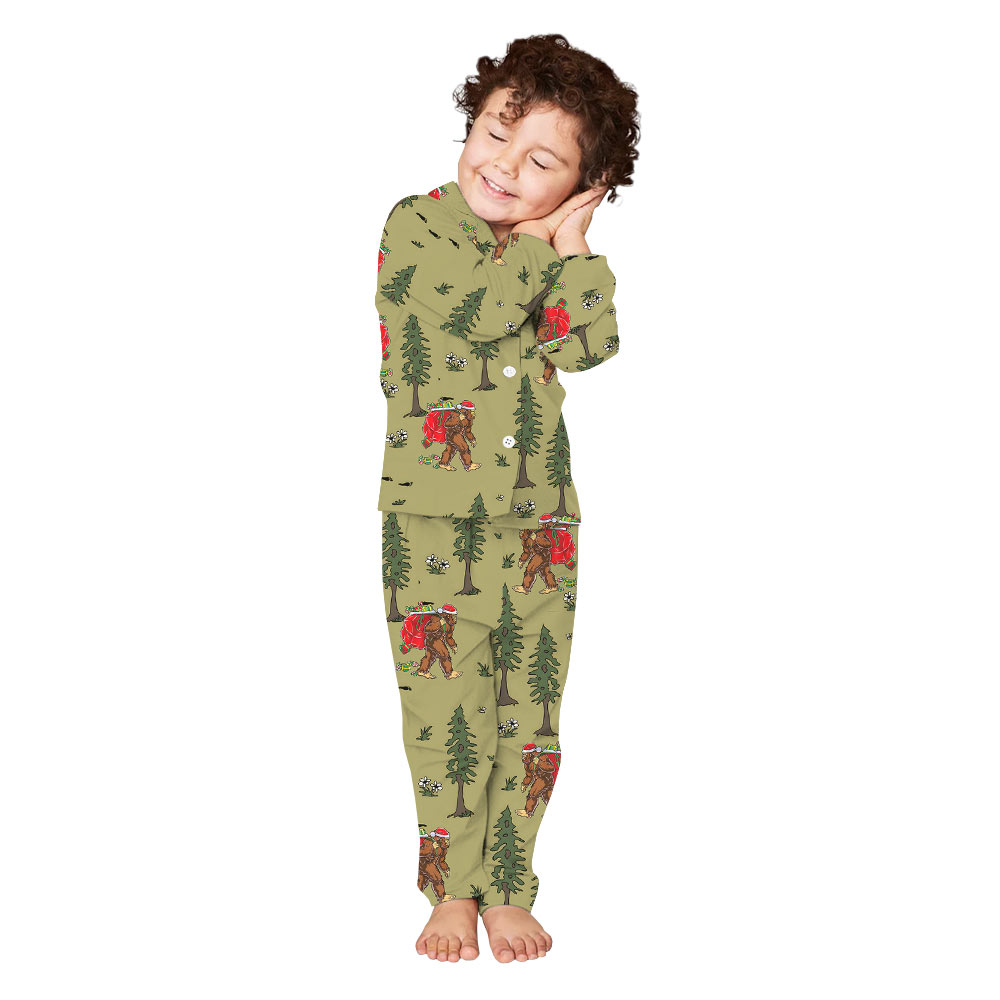 Festive Olive Green Bigfoot Christmas Pajamas Festive Olive Green Bigfoot Christmas Pajamas