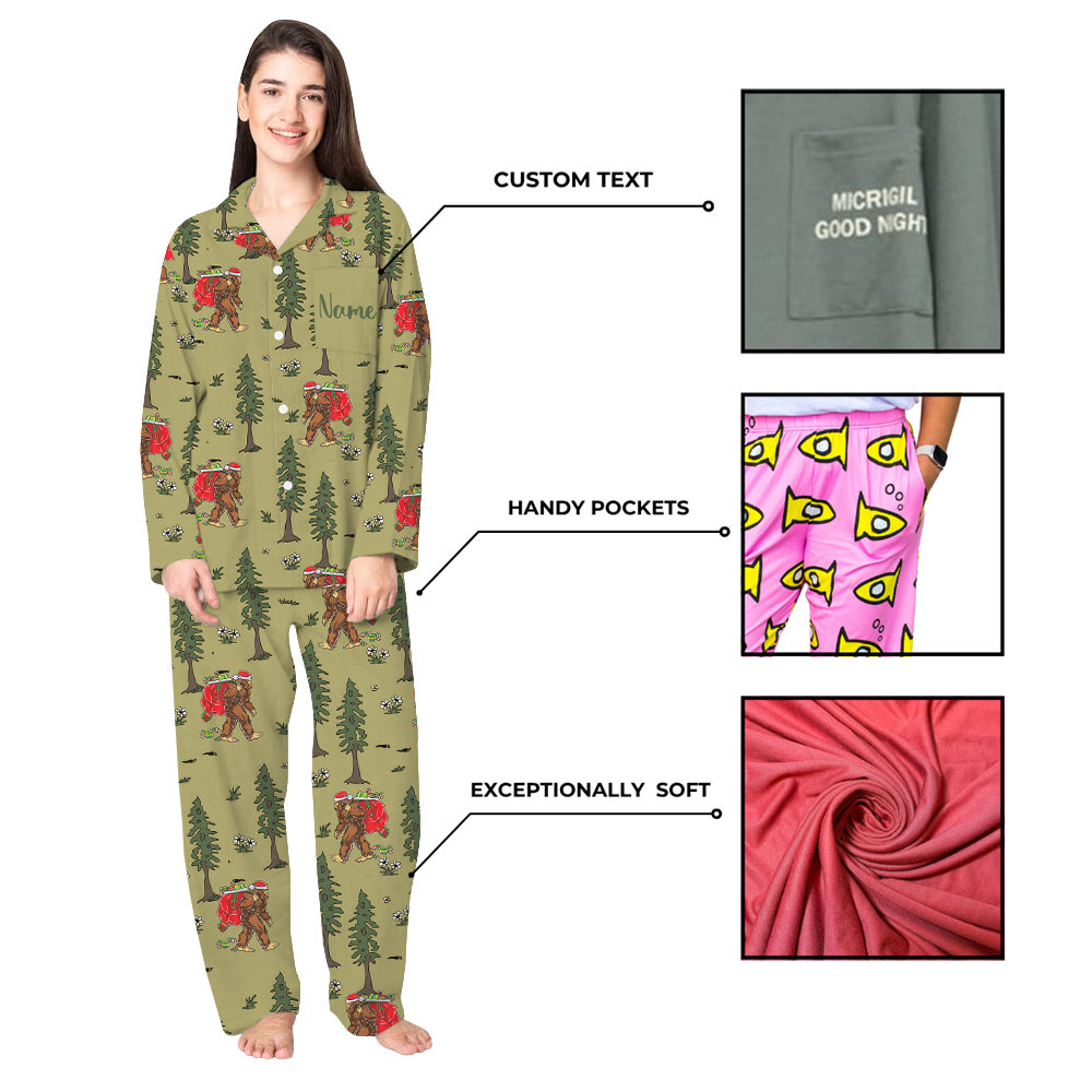 Festive Olive Green Bigfoot Christmas Pajamas Festive Olive Green Bigfoot Christmas Pajamas