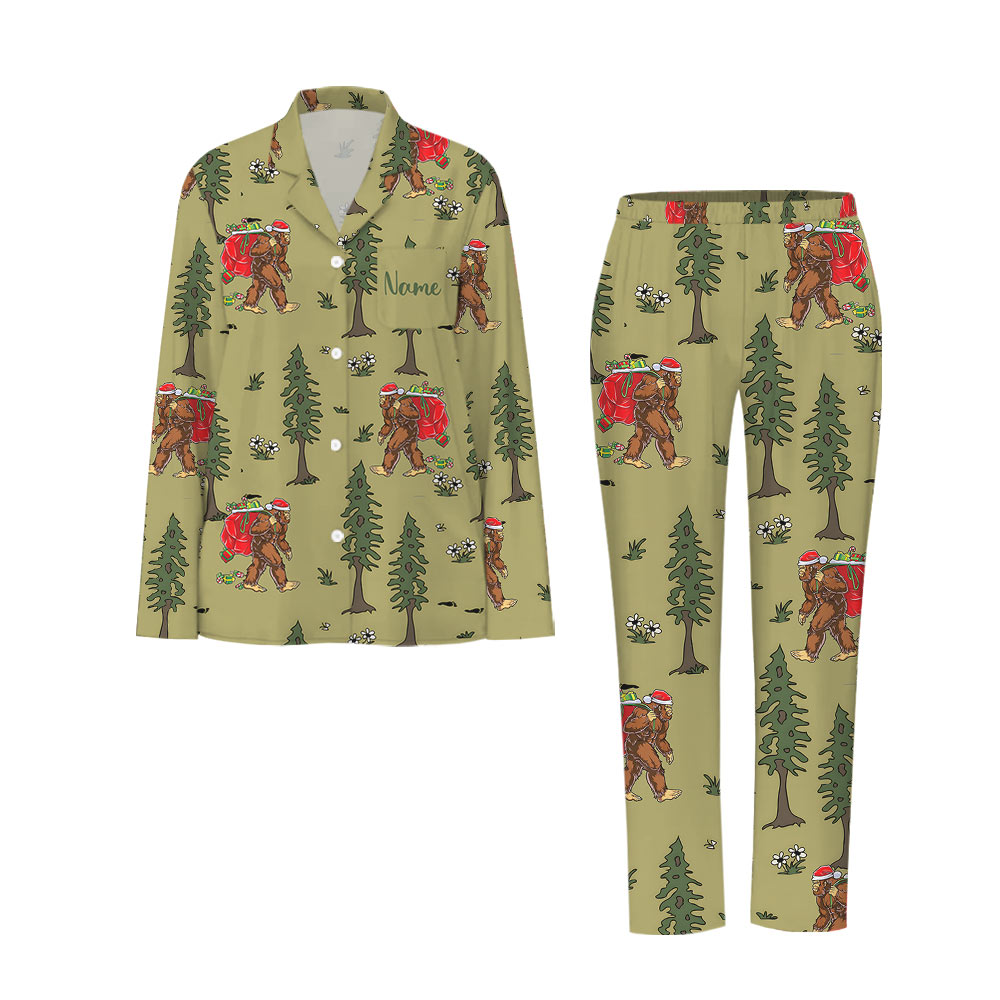 Festive Olive Green Bigfoot Christmas Pajamas Festive Olive Green Bigfoot Christmas Pajamas