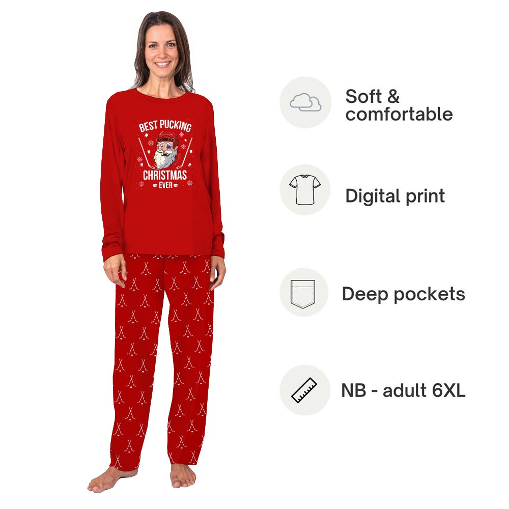 Santa Playing Hockey Dog Family Matching Pajamas Santa Playing Hockey Dog Family Matching Pajamas