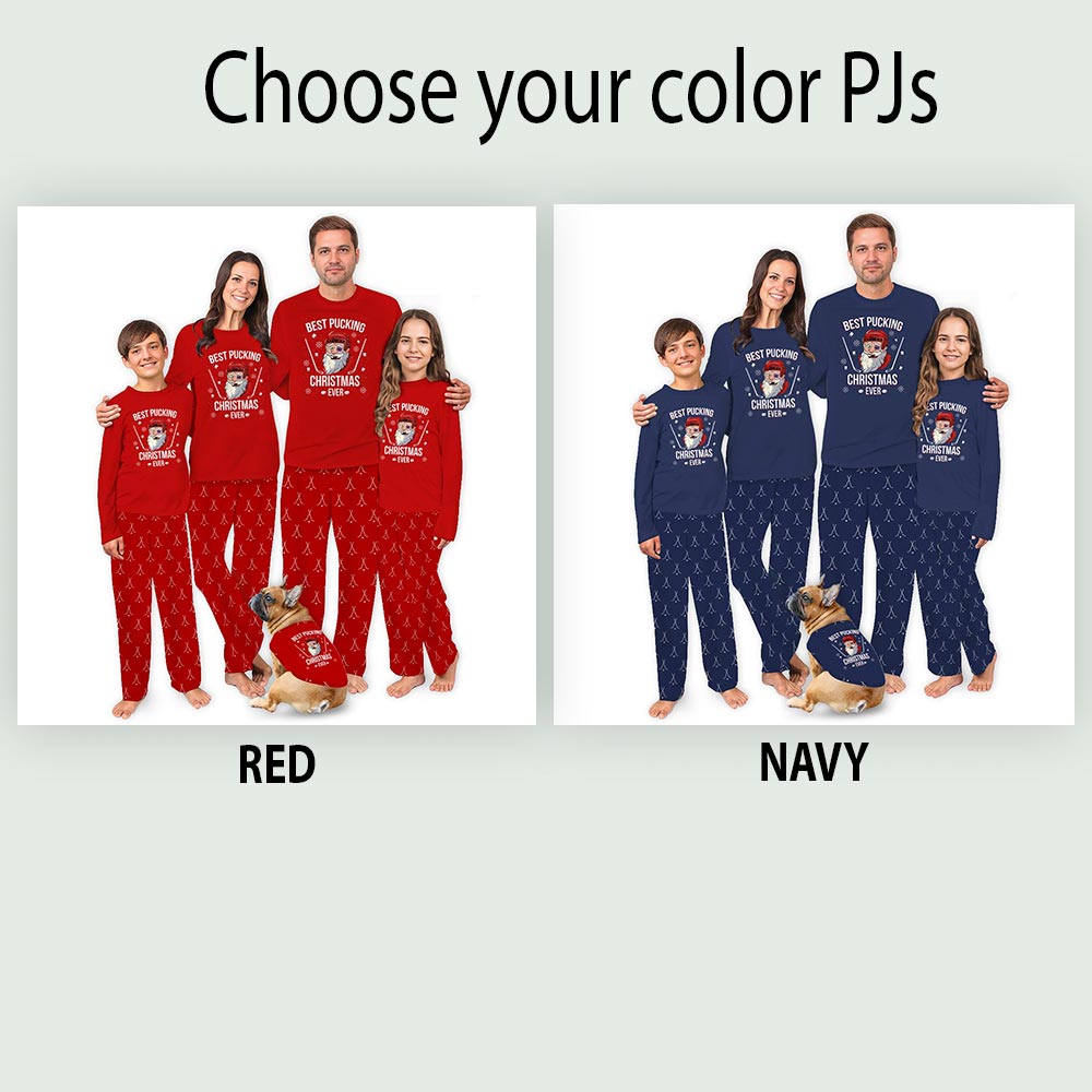 Santa Playing Hockey Dog Family Matching Pajamas Santa Playing Hockey Dog Family Matching Pajamas