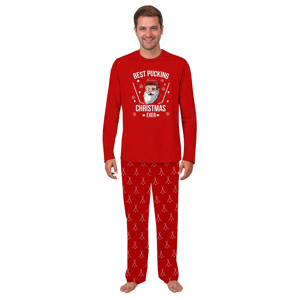 Santa Playing Hockey Dog Family Matching Pajamas Santa Playing Hockey Dog Family Matching Pajamas