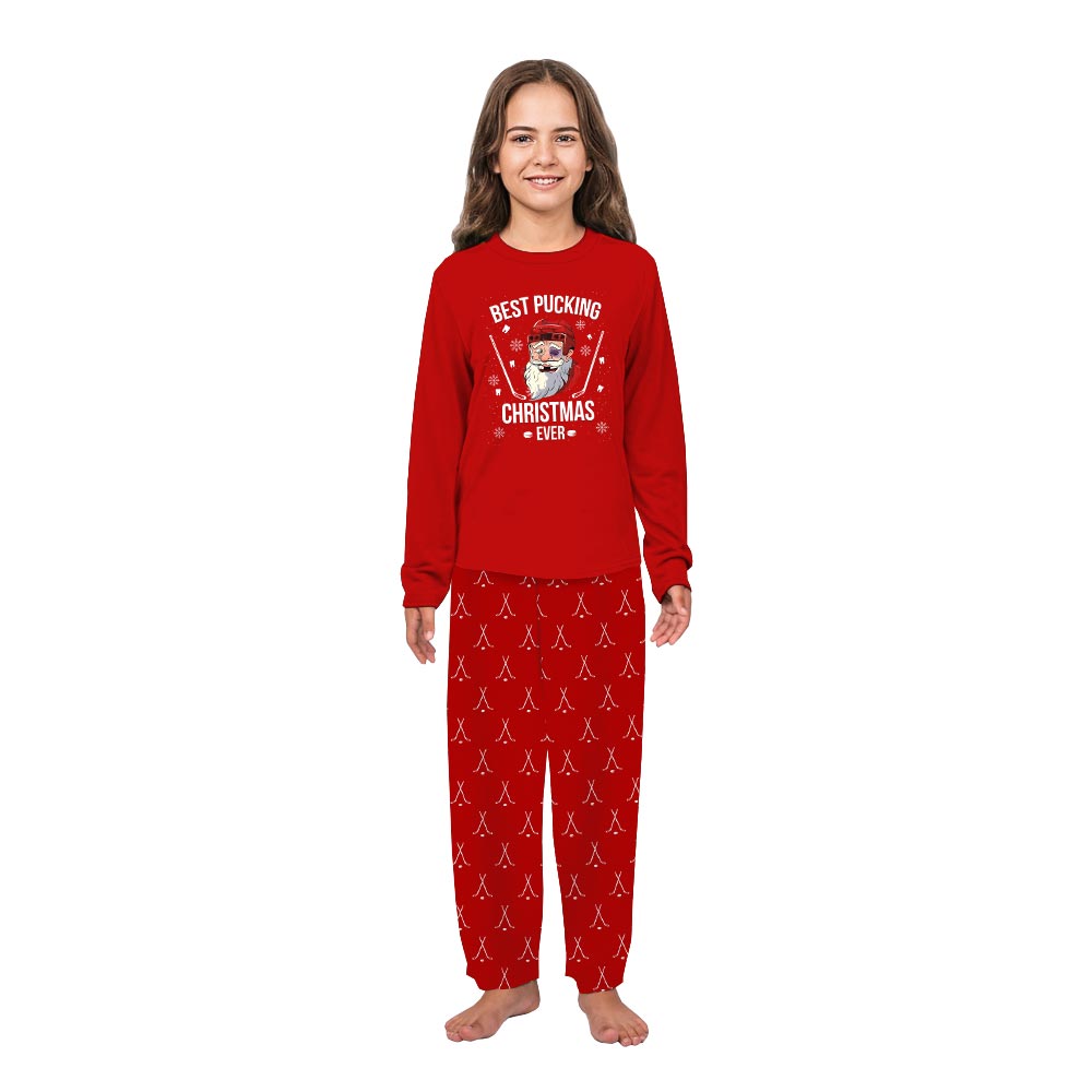 Santa Playing Hockey Dog Family Matching Pajamas Santa Playing Hockey Dog Family Matching Pajamas