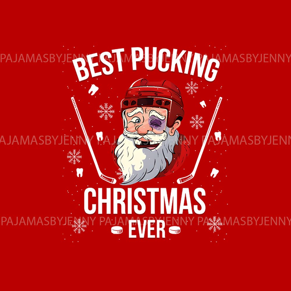 Santa Playing Hockey Dog Family Matching Pajamas Santa Playing Hockey Dog Family Matching Pajamas