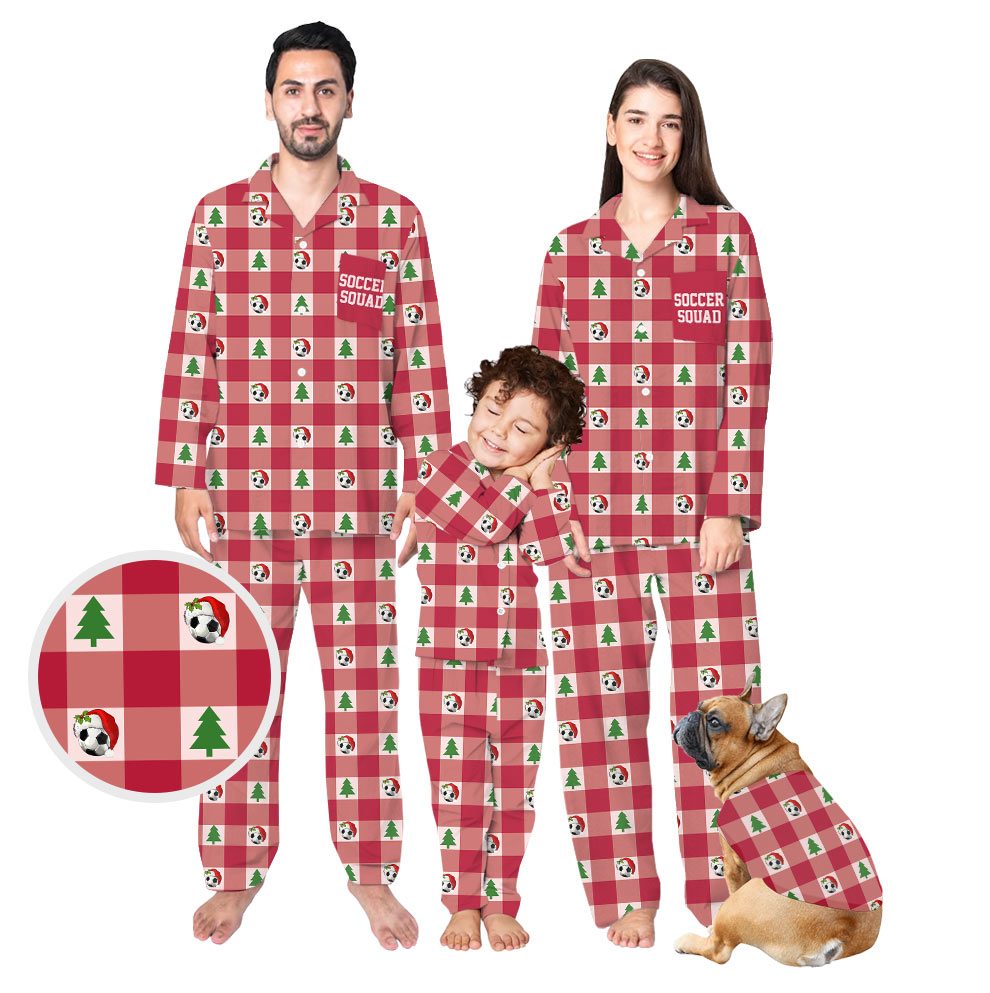 Festive Plaid Red and White Soccer Christmas Pajamas Festive Plaid Red and White Soccer Christmas Pajamas