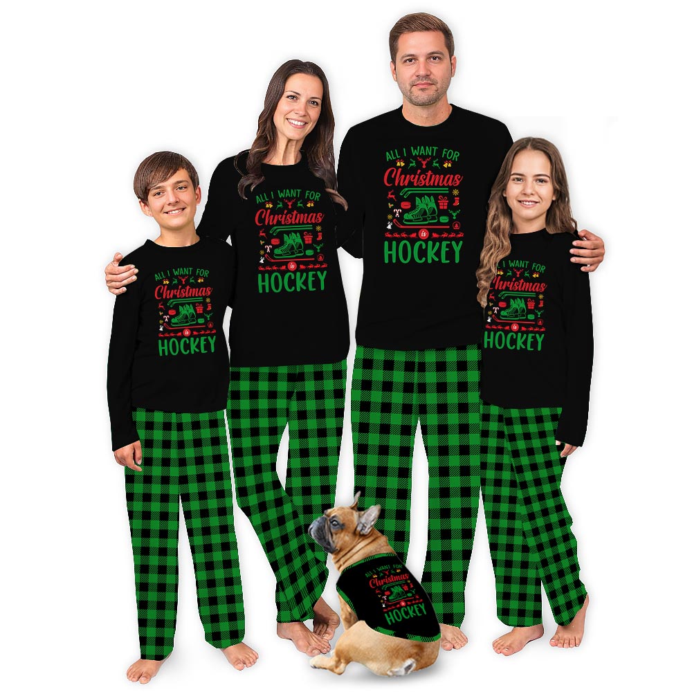 All I Want for Christmas is Hockey Matching Dog Pajamas With Owner