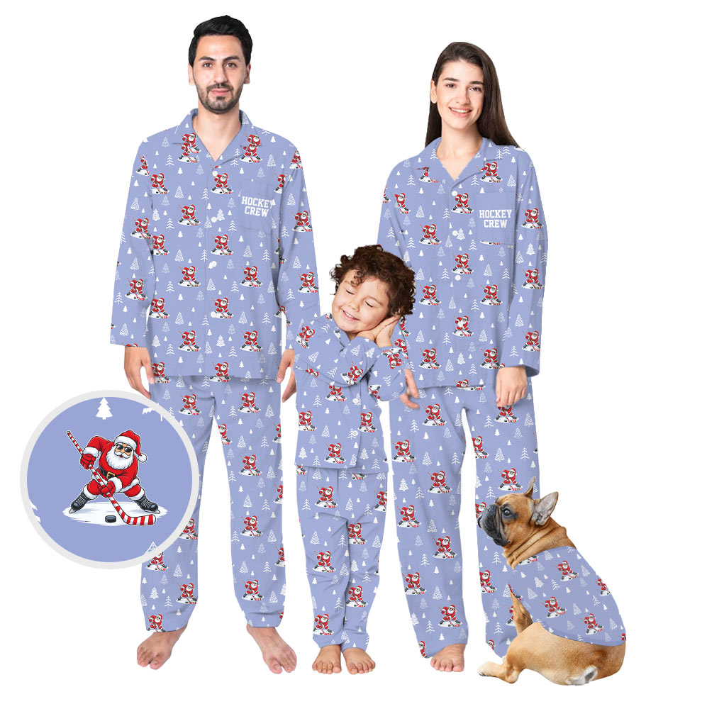 Exciting Hockey Family Pajamas with Dog Exciting Hockey Family Pajamas with Dog