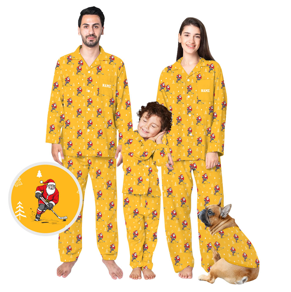 Happy Hockey Santa Claus Matching Family Christmas Jammies Happy Hockey Santa Claus Matching Family Christmas Jammies