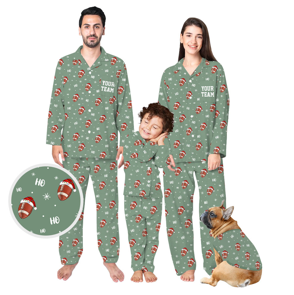 Calm Green Football Family Christmas Pajamas Calm Green Football Family Christmas Pajamas