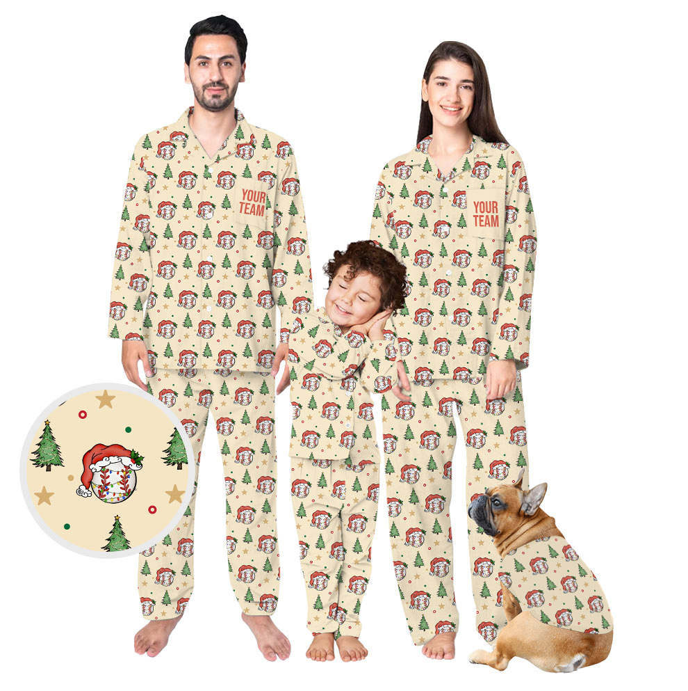 Wanted Baseball Christmas Pajamas for Family With Dog Wanted Baseball Christmas Pajamas for Family With Dog
