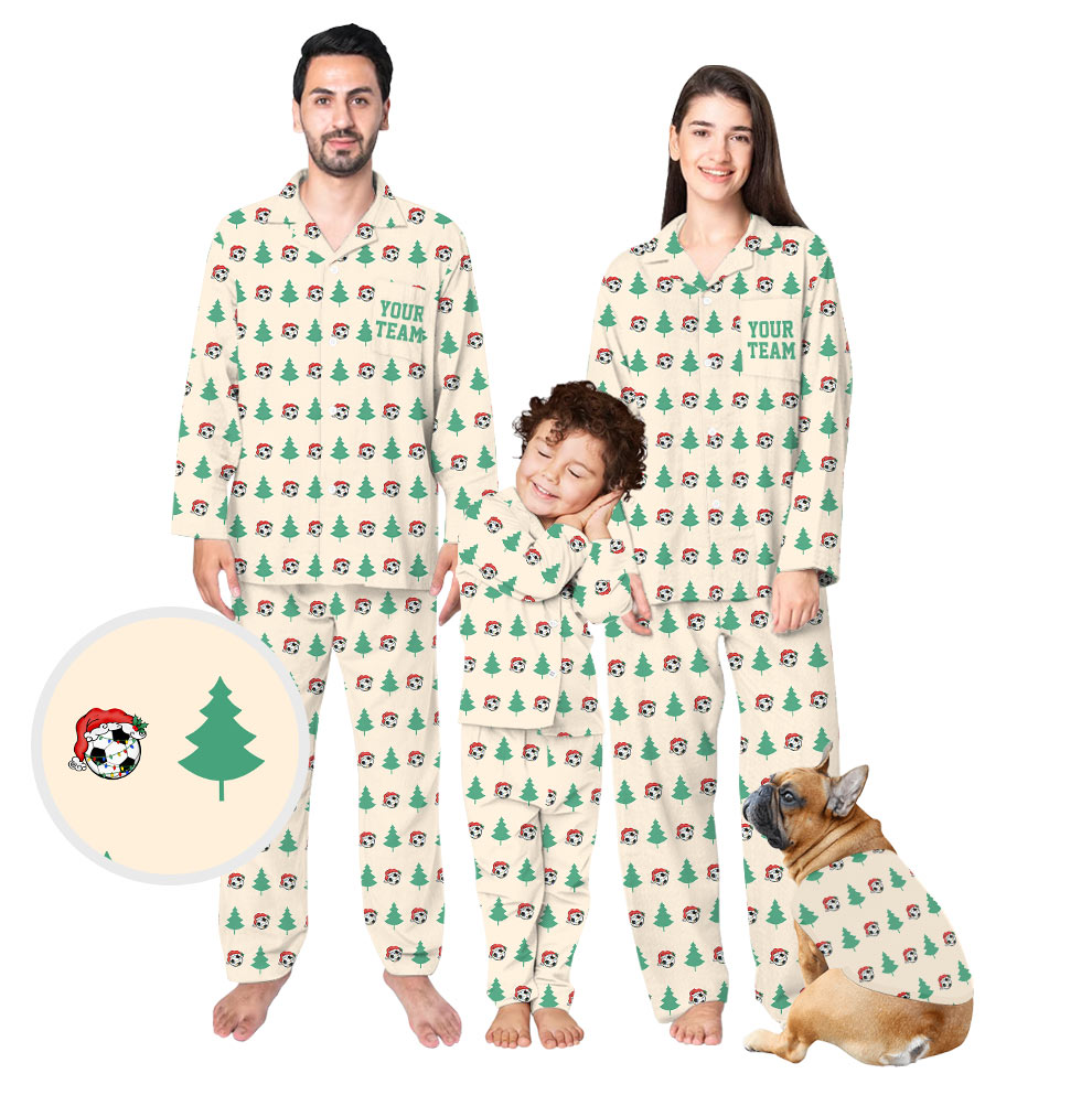 Festive Soccer Wearing Santa’s Hat Christmas Family Pajamas And Dog Festive Soccer Wearing Santa’s Hat Christmas Family Pajamas And Dog