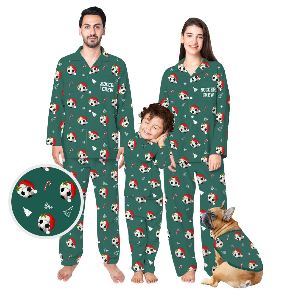Festive Green Personalized Soccer Family Christmas Pajamas Festive Green Personalized Soccer Family Christmas Pajamas