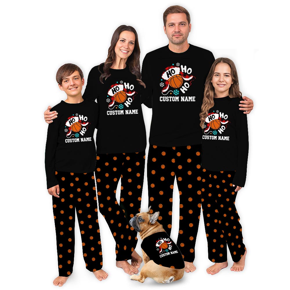 Name Custom Family Christmas Pajamas with Basketball Theme Name Custom Family Christmas Pajamas with Basketball Theme